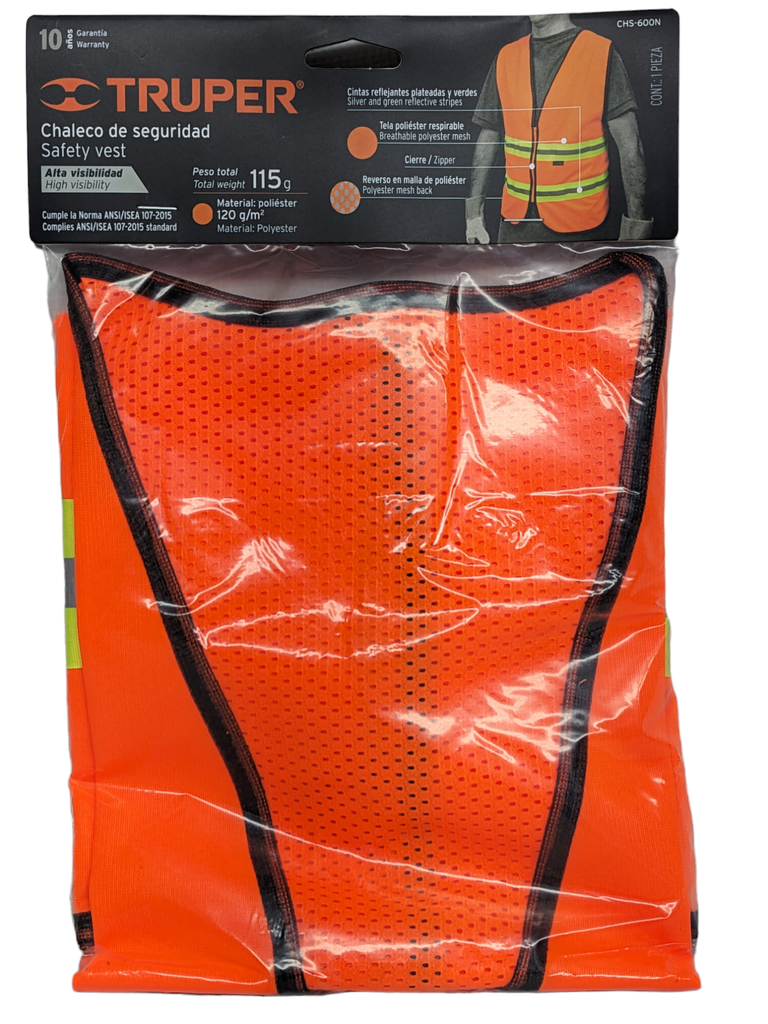 CHALECO  NARANJA C/REFLEJANTE  3/4" C/CIERRE ALTA VISIBILIDAD  TRUPER CHS-600N