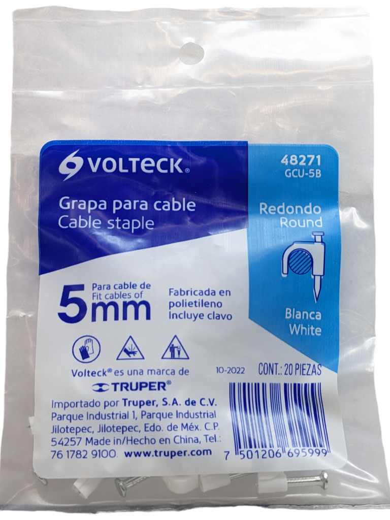 GRAPA P/CABLE RED.  5mm (3/16") BCO. GCU-5B (BOLSA C/20pz)