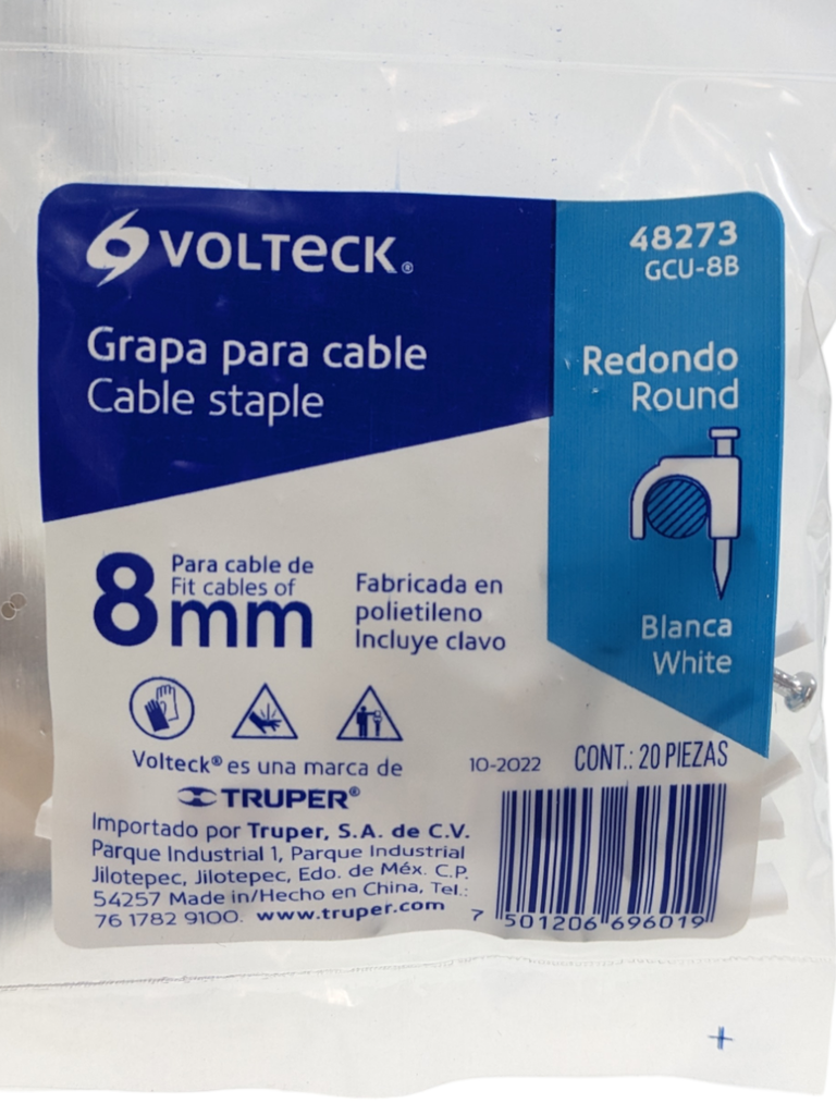 GRAPA P/CABLE RED.  8mm (5/16") BCO. GCU-8B (BOLSA C/20pz)