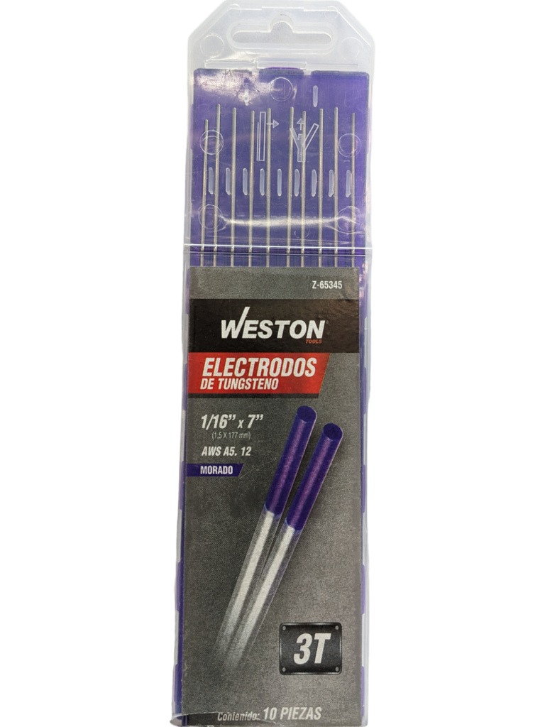 ELECTRODO TUNGSTENO MORADO 1.60 X 175mm (1/16" X 7") , WESTON, 10pzs