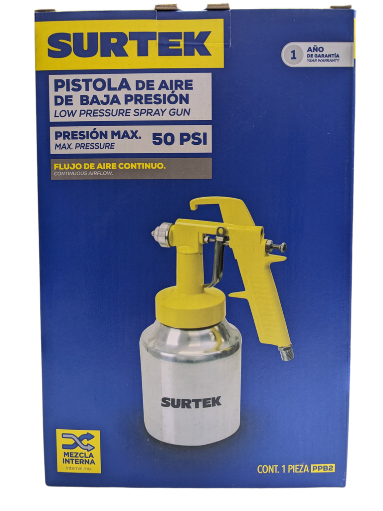 Pistola para pintar con vaso reforzado de baja presión, capacidad 1000 ml, 50 PSI Surtek