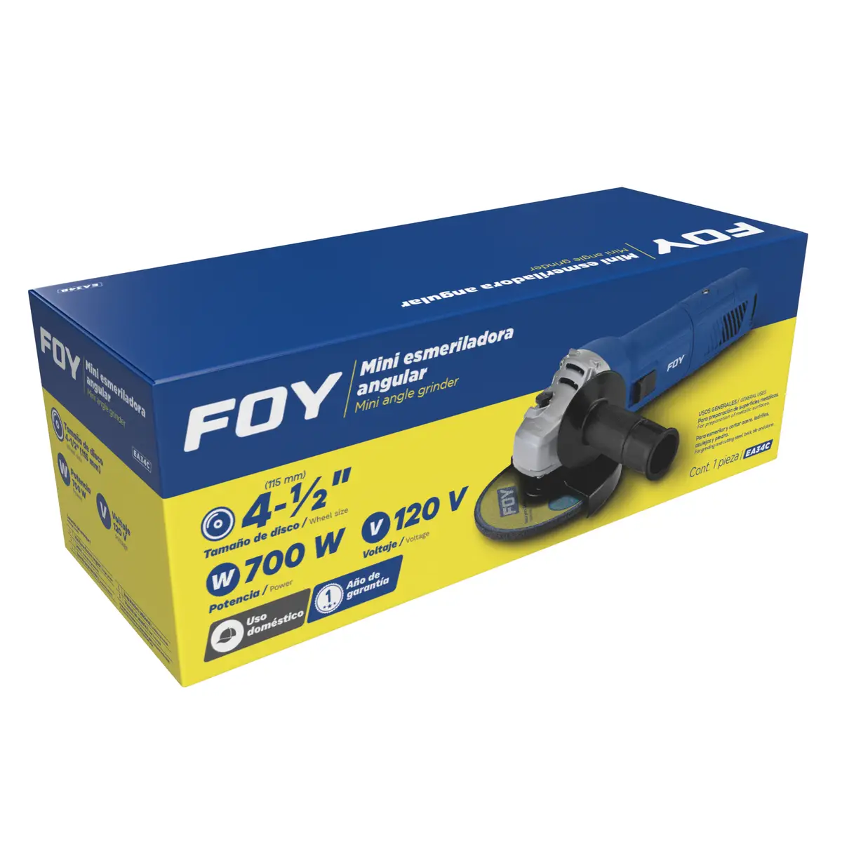 MINI ESMERILADORA ANGULAR 4-1/2" 700 W 120 V, 11000 RPM SURTEK