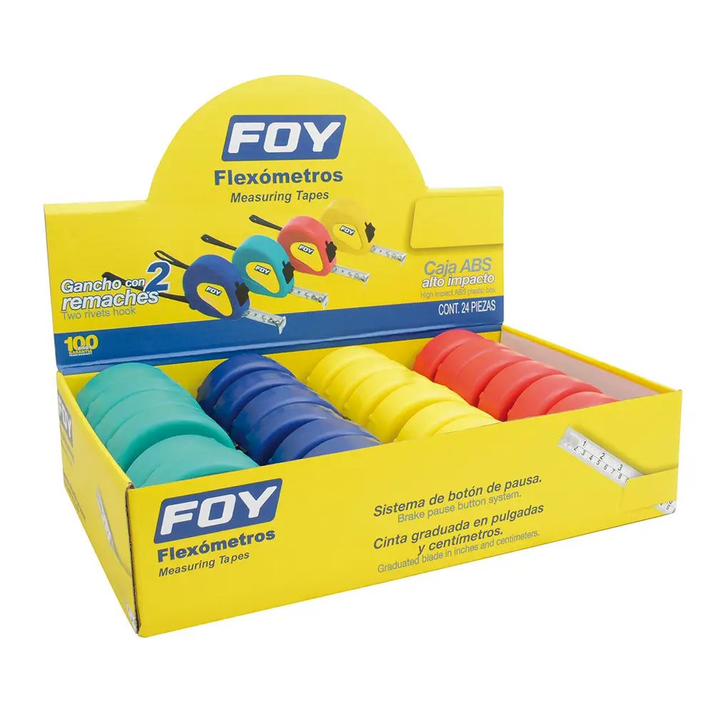 FLEZOMETRO CON CA de PLASTICO EN COLORES  DISPLAY 5 m x 3/4" FOY 