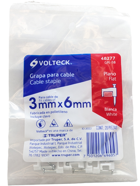 GRAPA P/CABLE PLANO  5mm BCO. GPL-5B (BOLSA C/20pz)
