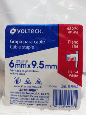 GRAPA P/CABLE PLANO 10mm BCO. GPL-10B (BOLSA C/20pz)