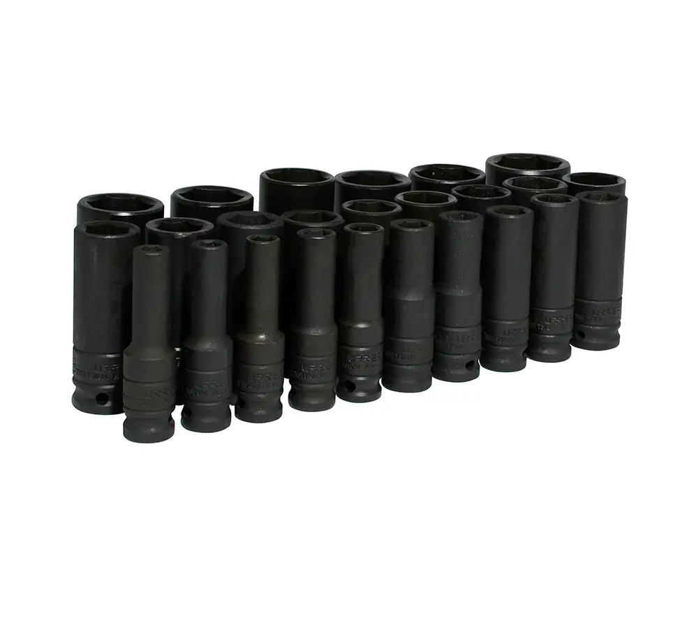 JUEGO DE DADOS LARGOS DE IMPACTO CUADRO DE 1/2", 6 PUNTAS, MÉTRICOS, 25 PIEZAS URREA