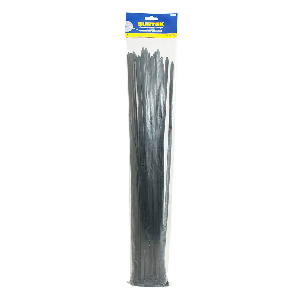 Cinchos plásticos 368 x 4.6 mm, tensión 22 kg de 25 piezas, color negro Surtek