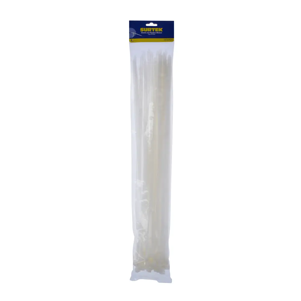 Cinchos plásticos 400 x 7.6 mm, tensión 55 kg de 50 piezas, color blanco Surtek